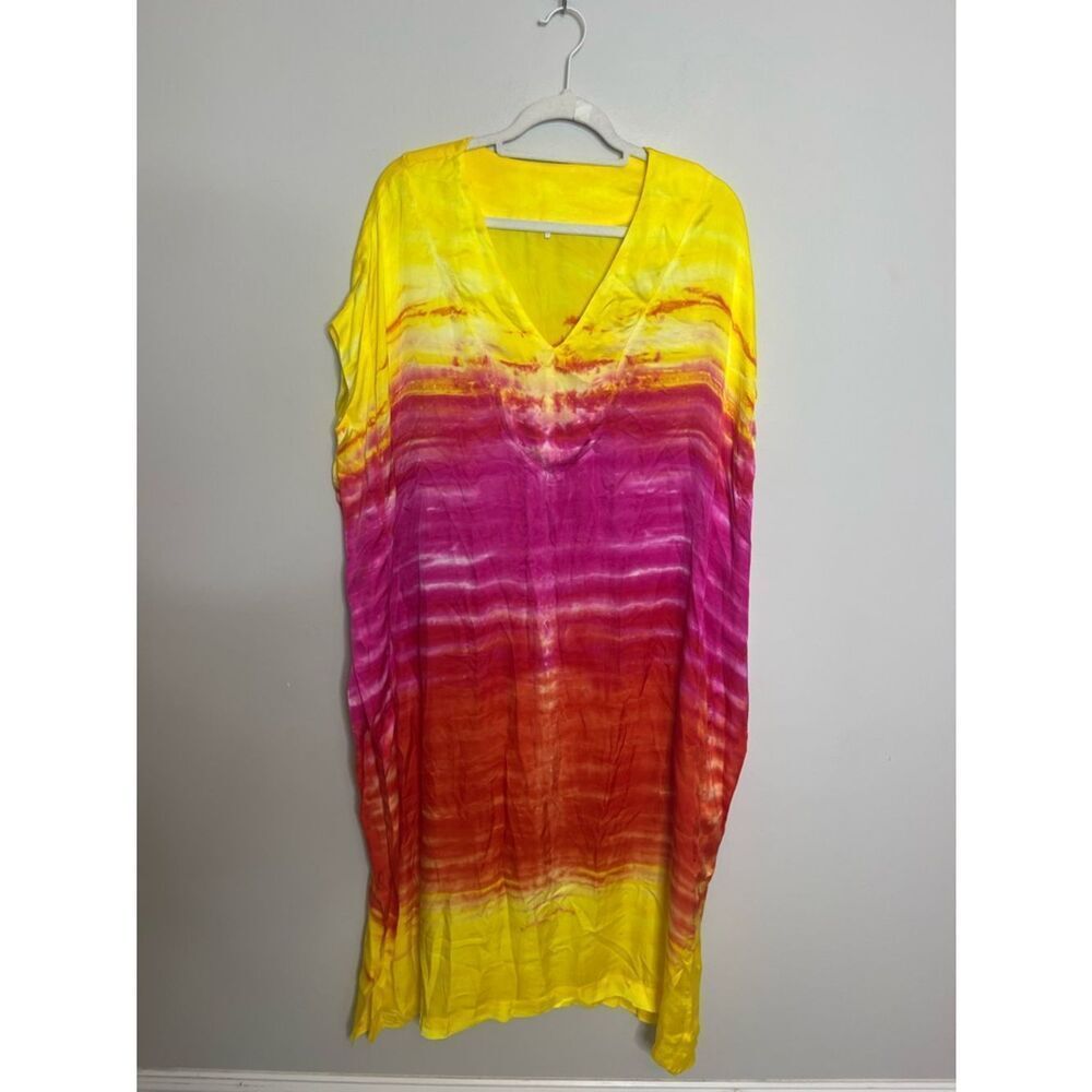 Young Fabulous & Brooke Orange Yellow Tie Dye Beach cover up Dress NWOT - Picture 4 of 7